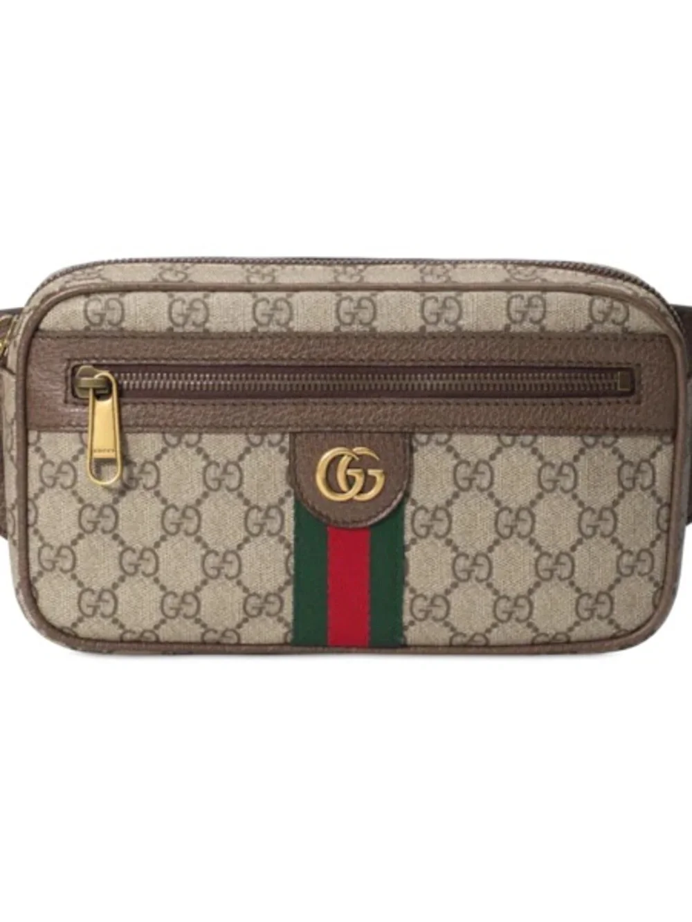 Gucci Brown & Beige GG Canvas Belt Bag with Green-Red